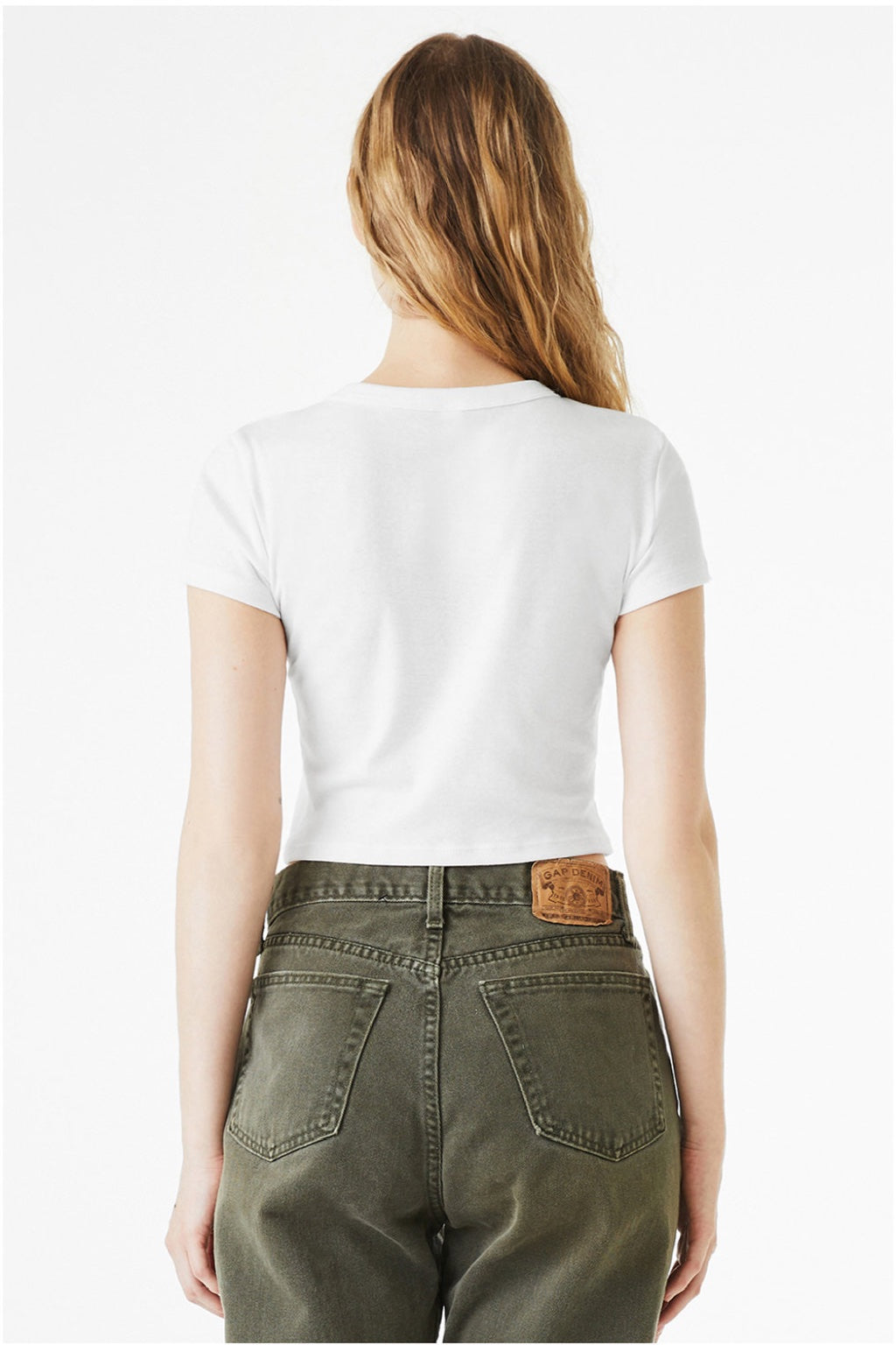 Bella + Canvas BC1010/1010 Womens Micro Ribbed Short Sleeve Crewneck Baby T-Shirt White Model Back