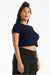 Bella + Canvas 1010BE Womens Micro Ribbed Short Sleeve Crewneck Baby T-Shirt Navy Blue Model Side