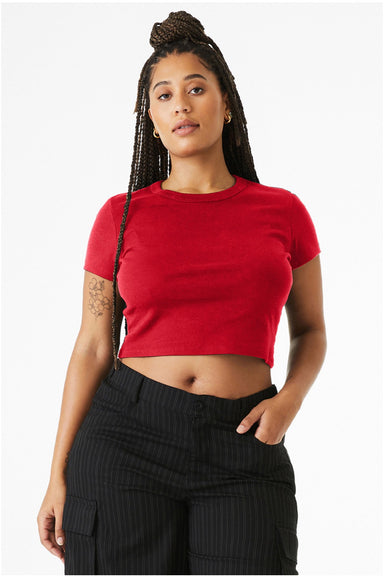 Bella + Canvas BC1010/1010 Womens Micro Ribbed Short Sleeve Crewneck Baby T-Shirt Red Model Front
