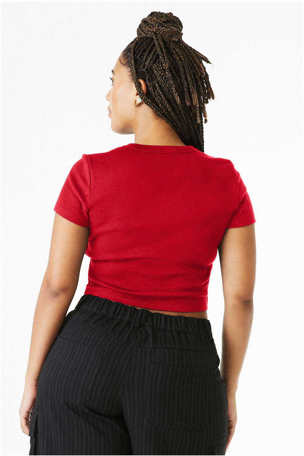 Bella + Canvas 1010BE Womens Micro Ribbed Short Sleeve Crewneck Baby T-Shirt Red Model Back