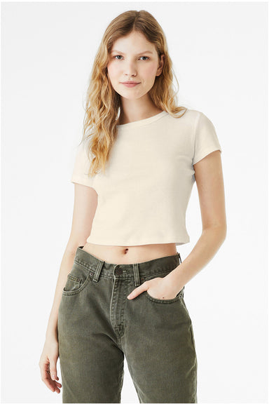 Bella + Canvas 1010BE Womens Micro Ribbed Short Sleeve Crewneck Baby T-Shirt Natural Model Front