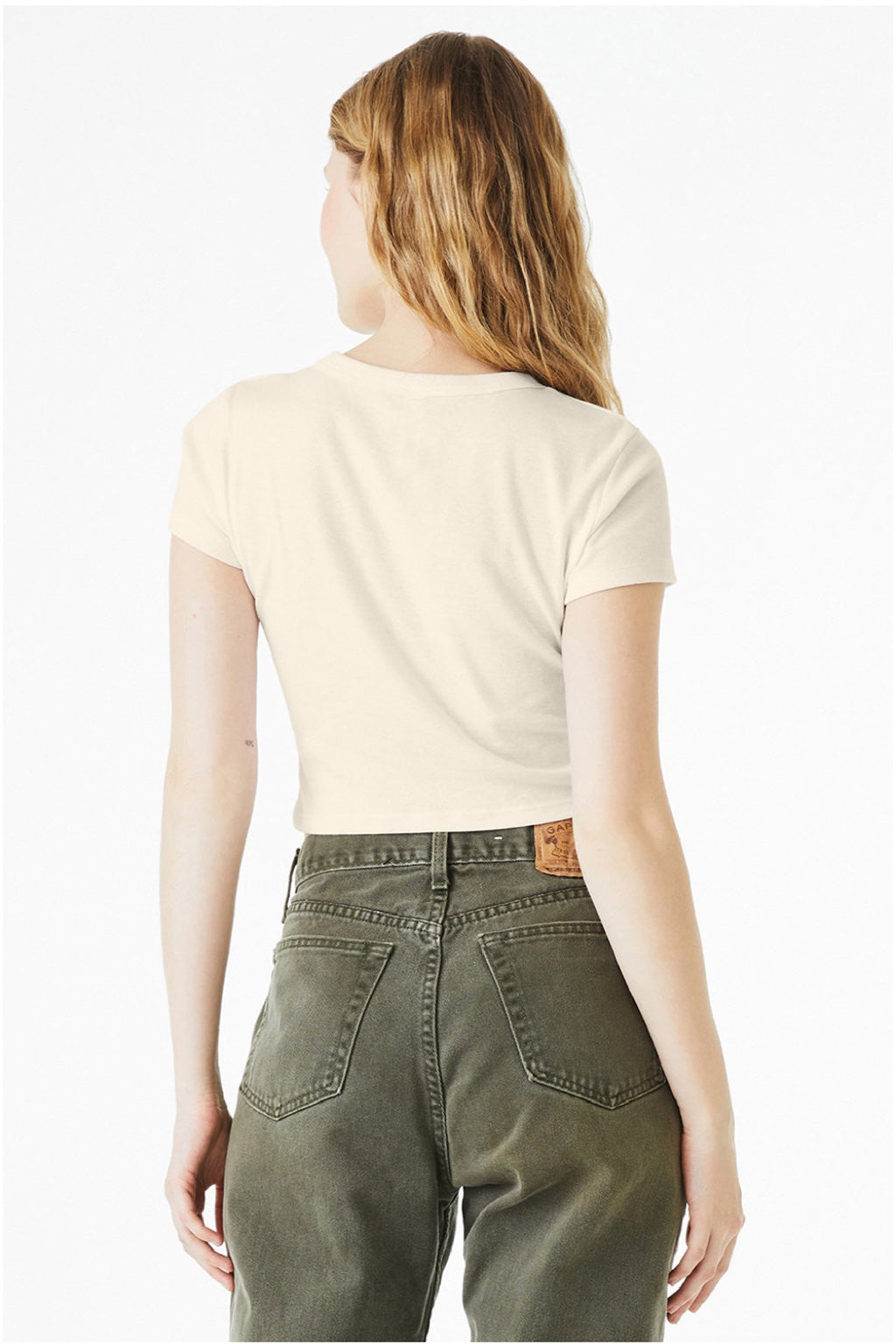 Bella + Canvas BC1010/1010 Womens Micro Ribbed Short Sleeve Crewneck Baby T-Shirt Natural Model Back