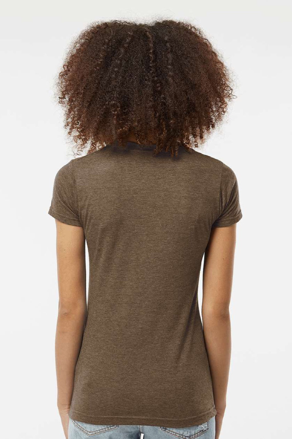 Tultex 240 Womens Poly-Rich Short Sleeve Crewneck T-Shirt Heather Brown Model Back
