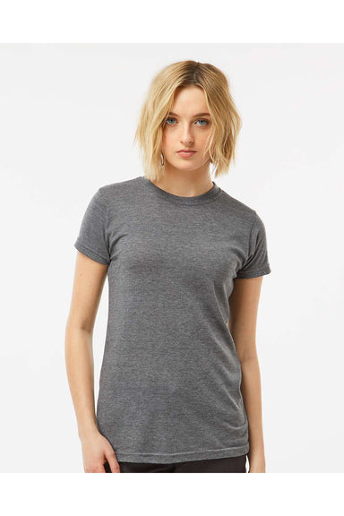 Tultex 240 Womens Poly-Rich Short Sleeve Crewneck T-Shirt Heather Charcoal Grey Model Front