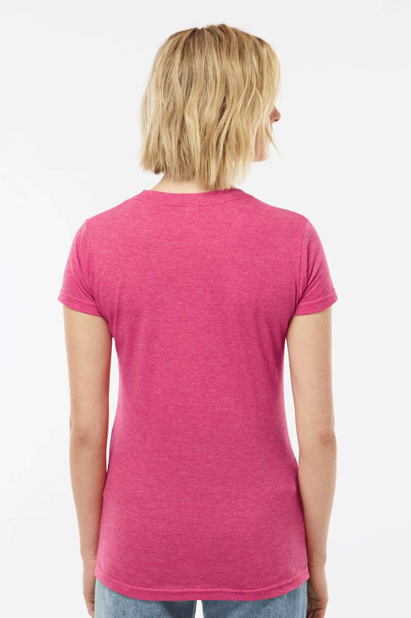 Tultex 240 Womens Poly-Rich Short Sleeve Crewneck T-Shirt Heather Fuchsia Pink Model Back
