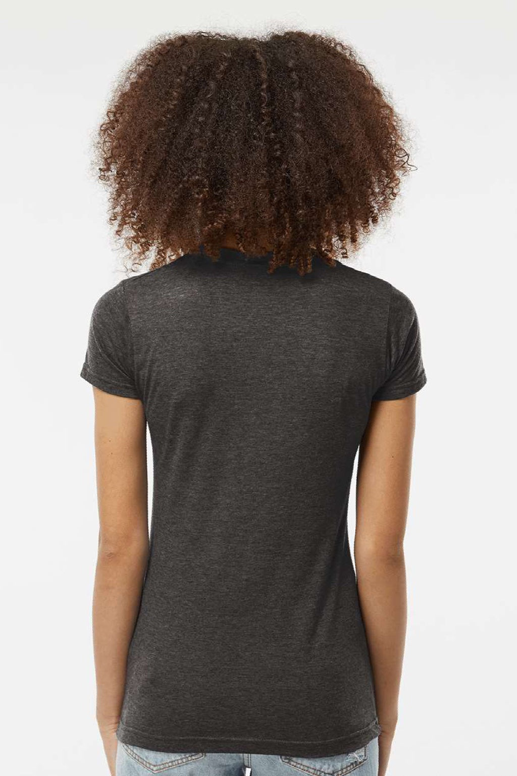 Tultex 240 Womens Poly-Rich Short Sleeve Crewneck T-Shirt Heather Graphite Grey Model Back