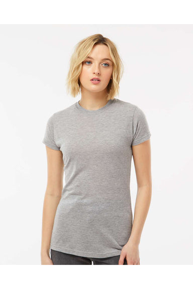 Tultex 240 Womens Poly-Rich Short Sleeve Crewneck T-Shirt Heather Grey Model Front