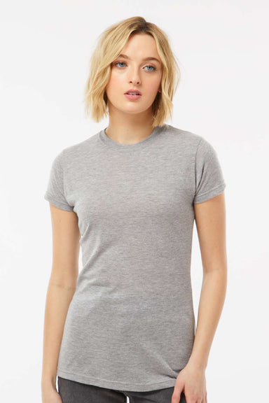 Tultex 240 Womens Poly-Rich Short Sleeve Crewneck T-Shirt Heather Grey Model Front