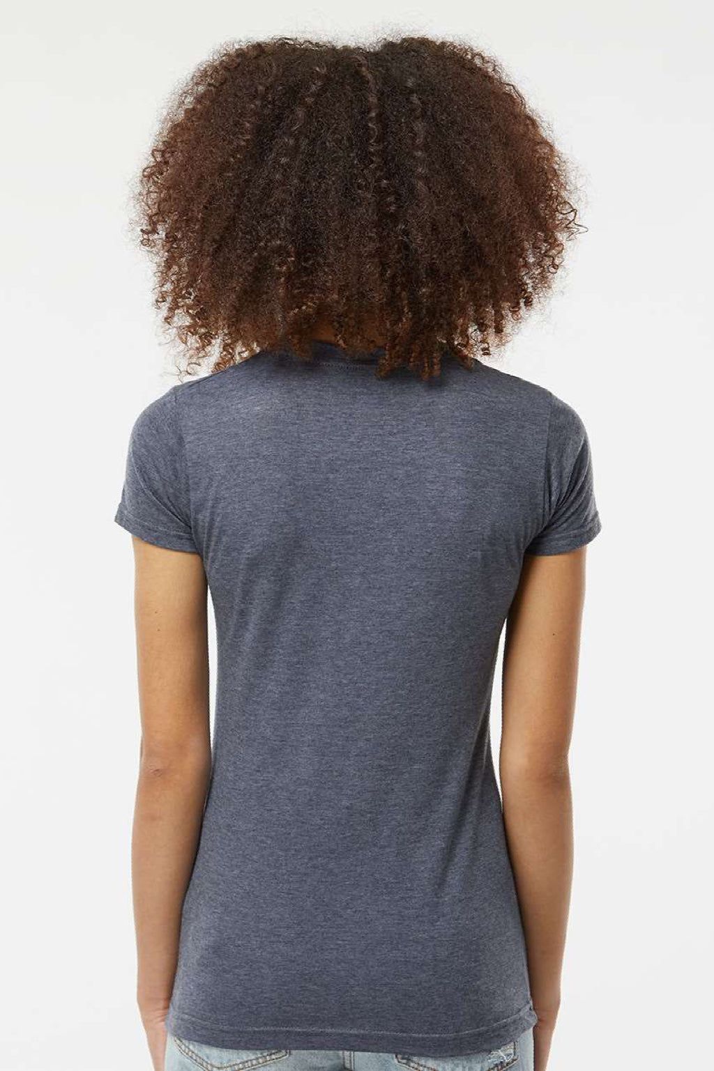 Tultex 240 Womens Poly-Rich Short Sleeve Crewneck T-Shirt Heather Navy Blue Model Back