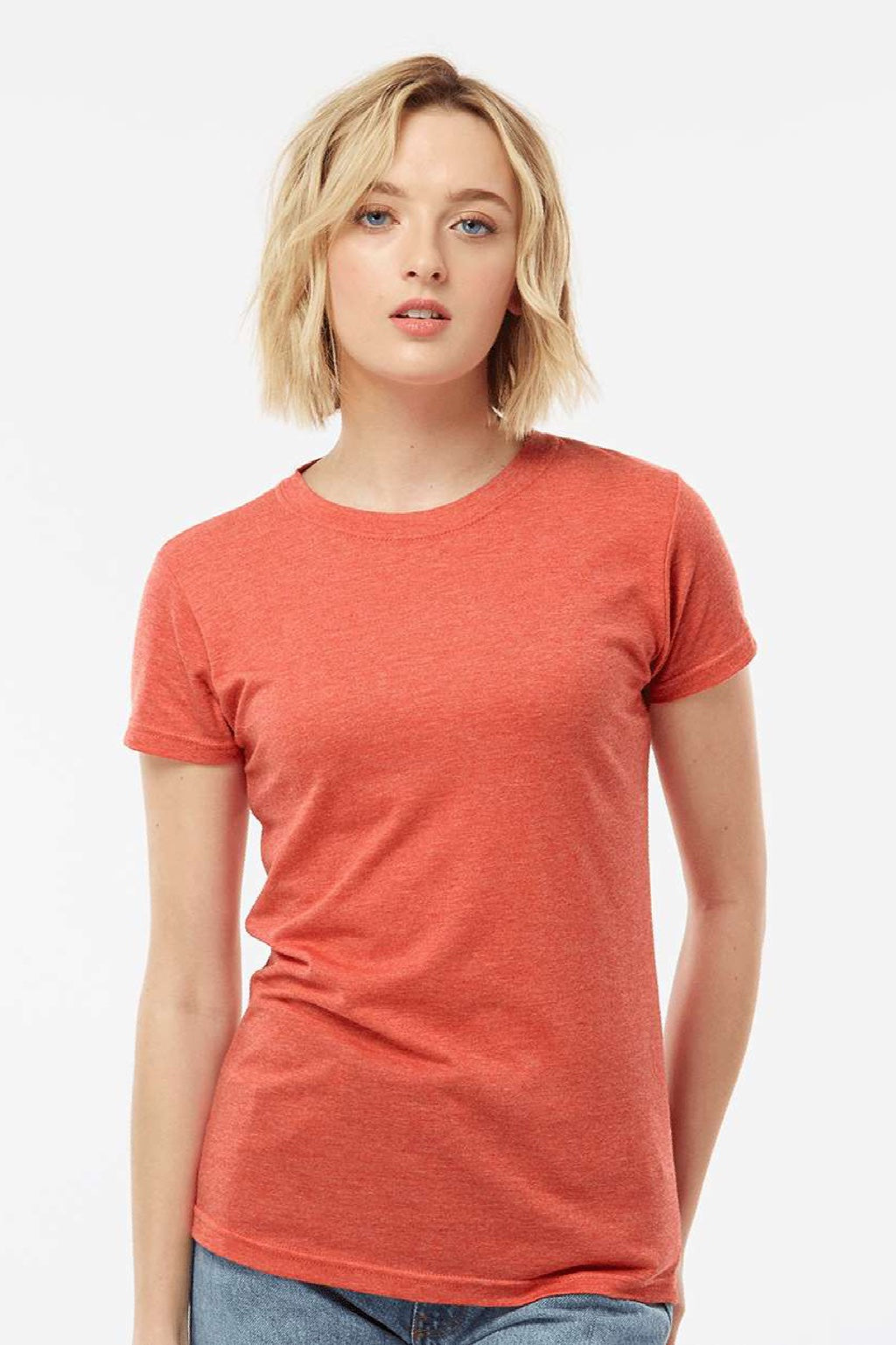 Tultex 240 Womens Poly-Rich Short Sleeve Crewneck T-Shirt Heather Orange Model Front