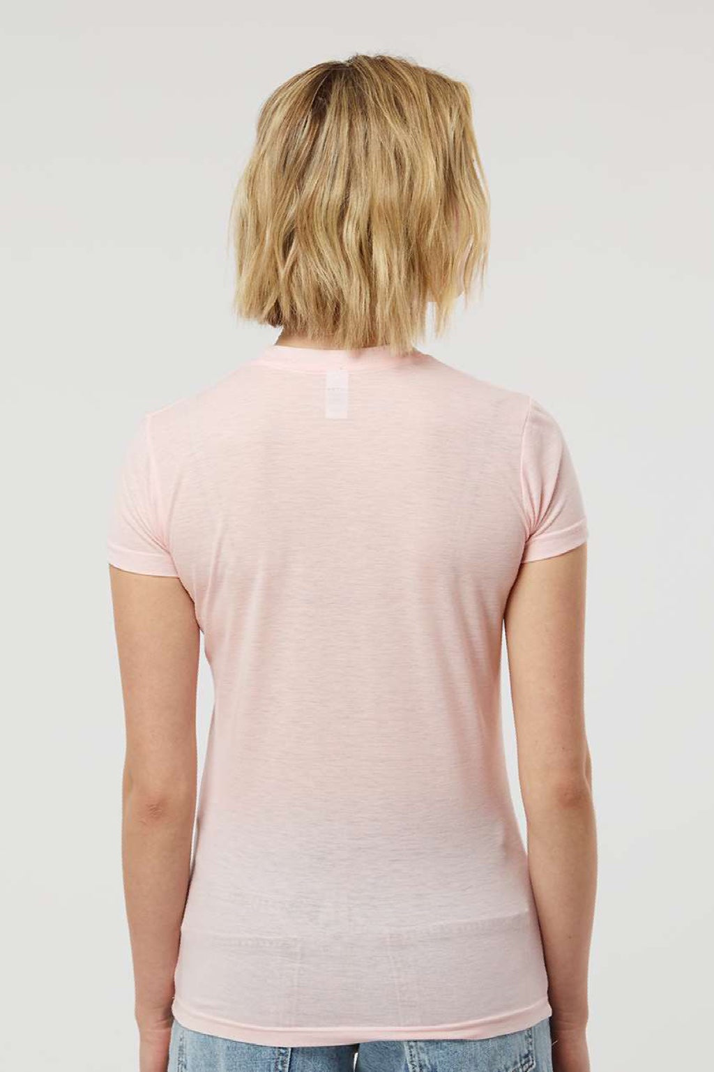 Tultex 240 Womens Poly-Rich Short Sleeve Crewneck T-Shirt Heather Pink Model Back