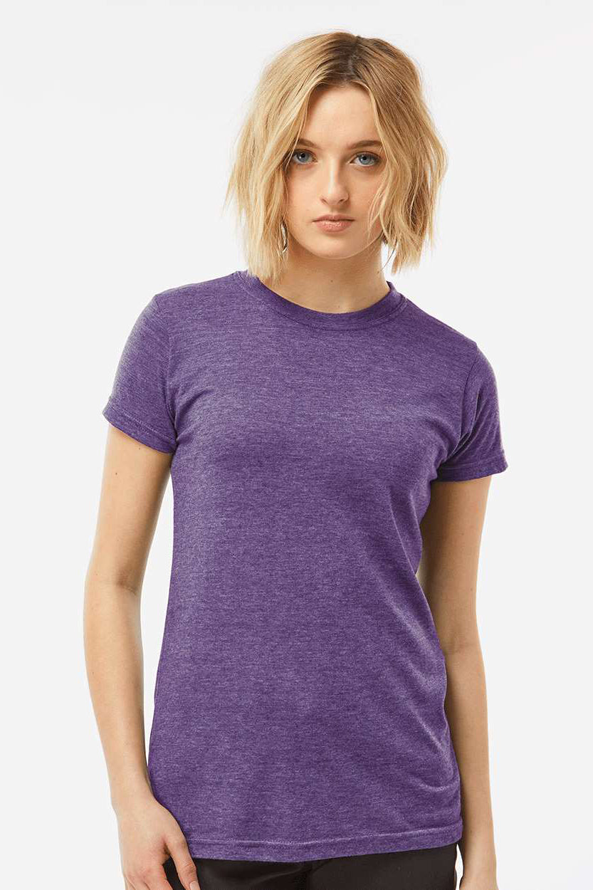 Tultex 240 Womens Poly-Rich Short Sleeve Crewneck T-Shirt Heather Purple Model Front