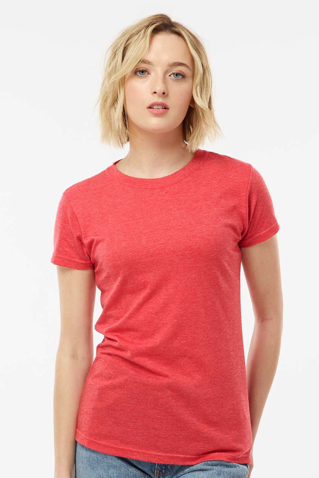 Tultex 240 Womens Poly-Rich Short Sleeve Crewneck T-Shirt Heather Red Model Front