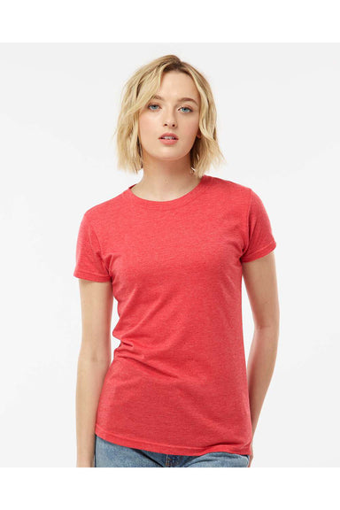 Tultex 240 Womens Poly-Rich Short Sleeve Crewneck T-Shirt Heather Red Model Front