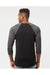 Tultex 245 Mens Fine Jersey Raglan 3/4 Sleeve Crewneck T-Shirt Black/Heather Charcoal Grey Model Back