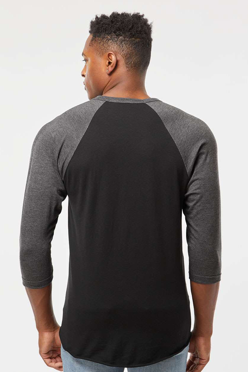 Tultex 245 Mens Fine Jersey Raglan 3/4 Sleeve Crewneck T-Shirt Black/Heather Charcoal Grey Model Back