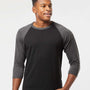 Tultex Mens Fine Jersey Raglan 3/4 Sleeve Crewneck T-Shirt - Black/Heather Charcoal Grey - NEW