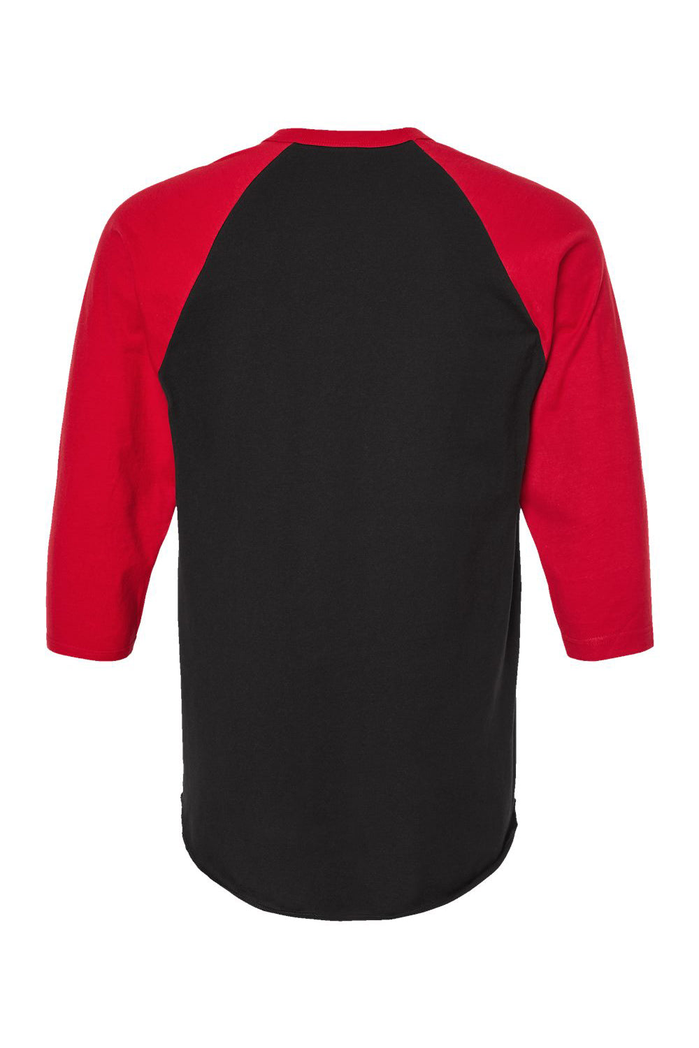Tultex 245 Mens Fine Jersey Raglan 3/4 Sleeve Crewneck T-Shirt Black/Red Flat Back