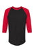 Tultex 245 Mens Fine Jersey Raglan 3/4 Sleeve Crewneck T-Shirt Black/Red Flat Front