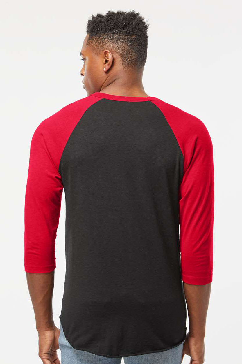 Tultex 245 Mens Fine Jersey Raglan 3/4 Sleeve Crewneck T-Shirt Black/Red Model Back