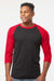 Tultex 245 Mens Fine Jersey Raglan 3/4 Sleeve Crewneck T-Shirt Black/Red Model Front