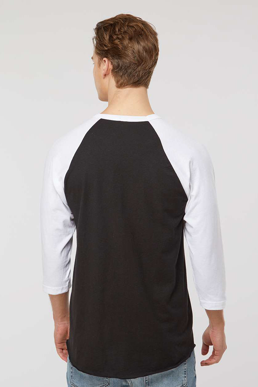 Tultex 245 Mens Fine Jersey Raglan 3/4 Sleeve Crewneck T-Shirt Black/White Model Back