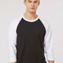 Tultex Mens Fine Jersey Raglan 3/4 Sleeve Crewneck T-Shirt - Black/White