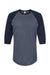 Tultex 245 Mens Fine Jersey Raglan 3/4 Sleeve Crewneck T-Shirt Heather Denim Blue/Navy Blue Flat Front