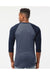 Tultex 245 Mens Fine Jersey Raglan 3/4 Sleeve Crewneck T-Shirt Heather Denim Blue/Navy Blue Model Back
