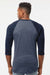 Tultex 245 Mens Fine Jersey Raglan 3/4 Sleeve Crewneck T-Shirt Heather Denim Blue/Navy Blue Model Back
