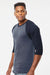 Tultex 245 Mens Fine Jersey Raglan 3/4 Sleeve Crewneck T-Shirt Heather Denim Blue/Navy Blue Model Side