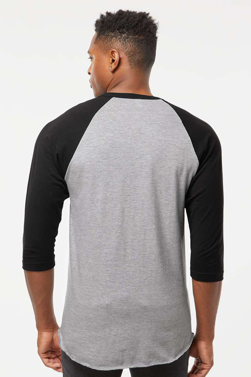 Tultex 245 Mens Fine Jersey Raglan 3/4 Sleeve Crewneck T-Shirt Heather Grey/Black Model Back