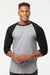 Tultex 245 Mens Fine Jersey Raglan 3/4 Sleeve Crewneck T-Shirt Heather Grey/Black Model Front