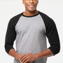 Tultex Mens Fine Jersey Raglan 3/4 Sleeve Crewneck T-Shirt - Heather Grey/Black