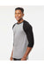 Tultex 245 Mens Fine Jersey Raglan 3/4 Sleeve Crewneck T-Shirt Heather Grey/Black Model Side