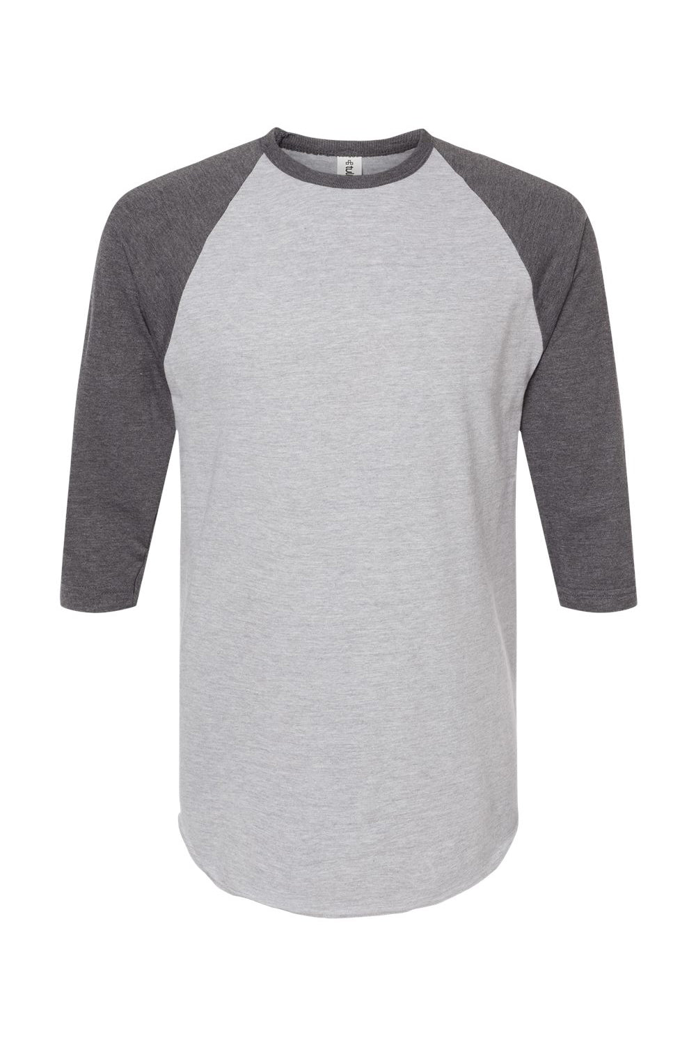 Tultex 245 Mens Fine Jersey Raglan 3/4 Sleeve Crewneck T-Shirt Heather Grey/Heather Charcoal Grey Flat Front