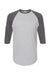 Tultex 245 Mens Fine Jersey Raglan 3/4 Sleeve Crewneck T-Shirt Heather Grey/Heather Charcoal Grey Flat Front