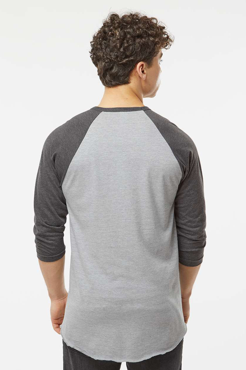 Tultex 245 Mens Fine Jersey Raglan 3/4 Sleeve Crewneck T-Shirt Heather Grey/Heather Charcoal Grey Model Back