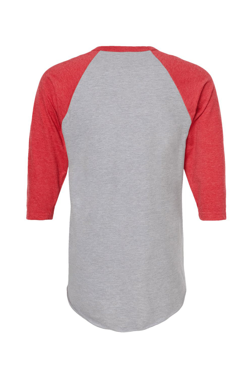Tultex 245 Mens Fine Jersey Raglan 3/4 Sleeve Crewneck T-Shirt Heather Grey/Heather Red Flat Back