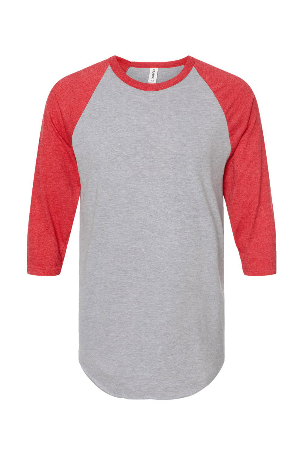 Tultex 245 Mens Fine Jersey Raglan 3/4 Sleeve Crewneck T-Shirt Heather Grey/Heather Red Flat Front
