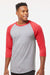 Tultex 245 Mens Fine Jersey Raglan 3/4 Sleeve Crewneck T-Shirt Heather Grey/Heather Red Model Front