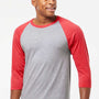 Tultex Mens Fine Jersey Raglan 3/4 Sleeve Crewneck T-Shirt - Heather Grey/Heather Red