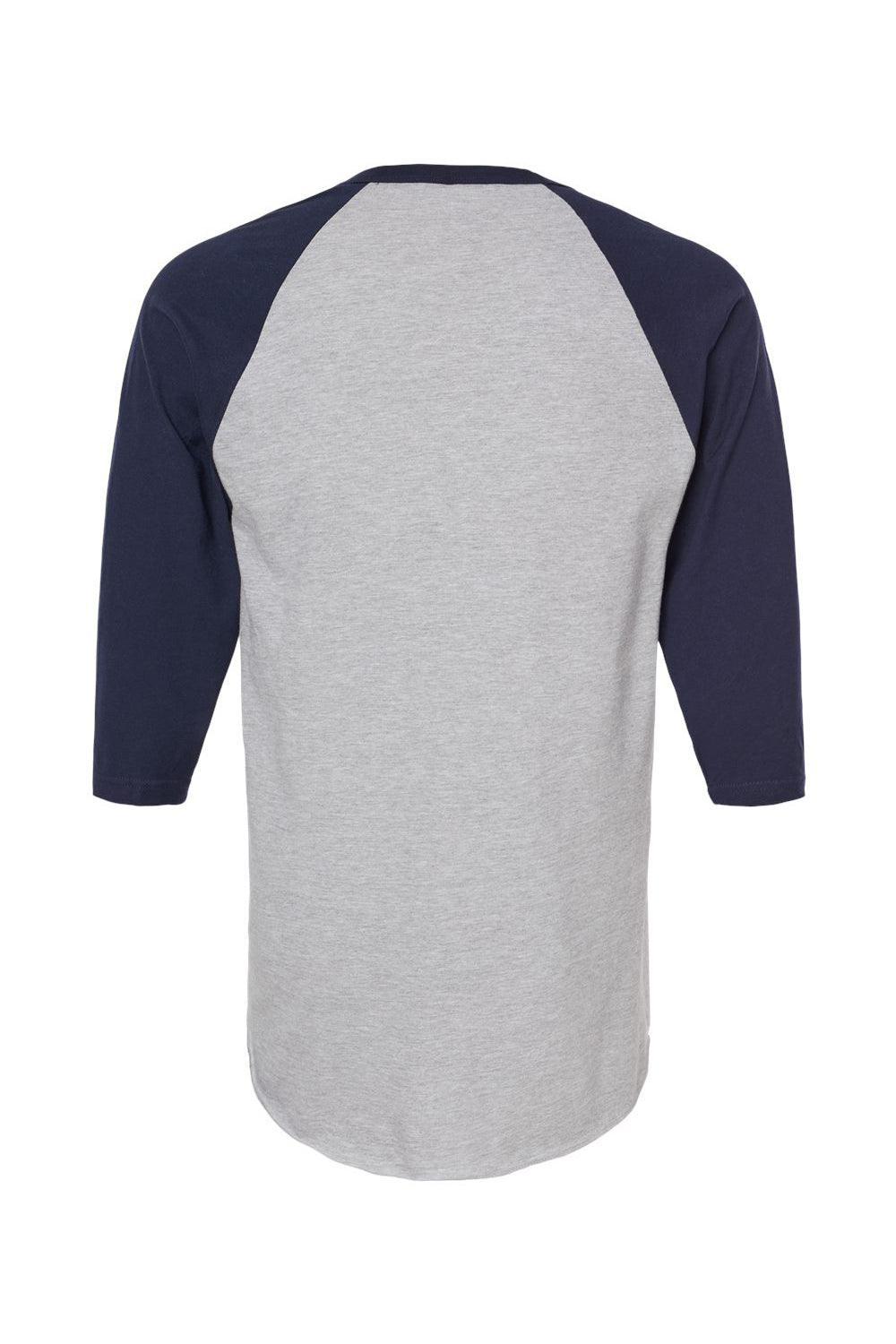 Tultex 245 Mens Fine Jersey Raglan 3/4 Sleeve Crewneck T-Shirt Heather Grey/Navy Blue Flat Back