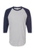 Tultex 245 Mens Fine Jersey Raglan 3/4 Sleeve Crewneck T-Shirt Heather Grey/Navy Blue Flat Front