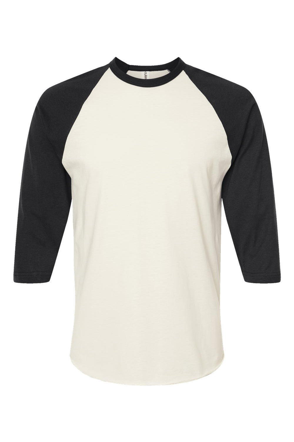 Tultex 245 Mens Fine Jersey Raglan 3/4 Sleeve Crewneck T-Shirt Vintage White/Black Flat Front