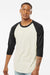Tultex 245 Mens Fine Jersey Raglan 3/4 Sleeve Crewneck T-Shirt Vintage White/Black Model Front