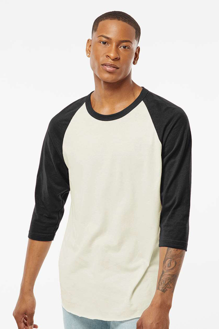 Tultex 245 Mens Fine Jersey Raglan 3/4 Sleeve Crewneck T-Shirt Vintage White/Black Model Front