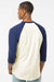 Tultex 245 Mens Fine Jersey Raglan 3/4 Sleeve Crewneck T-Shirt Vintage White/Inked India Blue Model Back