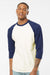 Tultex 245 Mens Fine Jersey Raglan 3/4 Sleeve Crewneck T-Shirt Vintage White/Inked India Blue Model Front