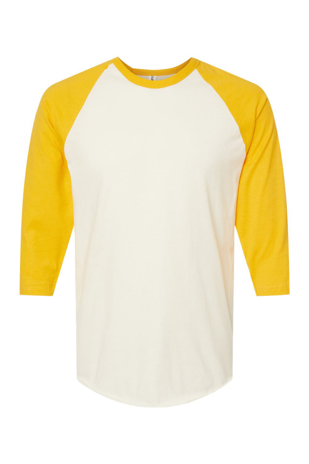 Tultex 245 Mens Fine Jersey Raglan 3/4 Sleeve Crewneck T-Shirt Vintage White/Mellow Yellow Flat Front